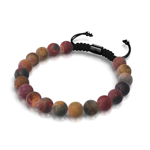 Tumbled Picasso x Gunmetal | Macrame Bead Bracelet